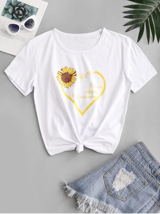 Sunflower Heart Slogan Print Short Sleeve T-shirt - INS | Online Fashion Free Shipping Clothing, Dresses, Tops, Shoes