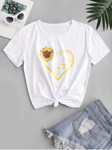 Sunflower Heart Slogan Print Short Sleeve T-shirt - INS | Online Fashion Free Shipping Clothing, Dresses, Tops, Shoes