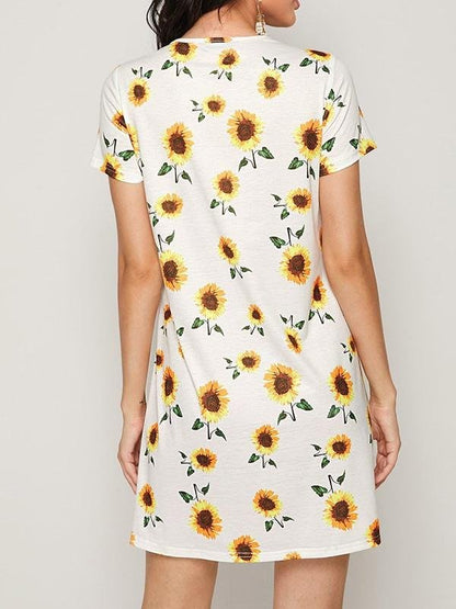 Sunflower Print Tee Dress - Dresses - INS | Online Fashion Free Shipping Clothing, Dresses, Tops, Shoes - 01/30/2021 - Beach - Casual Dresses