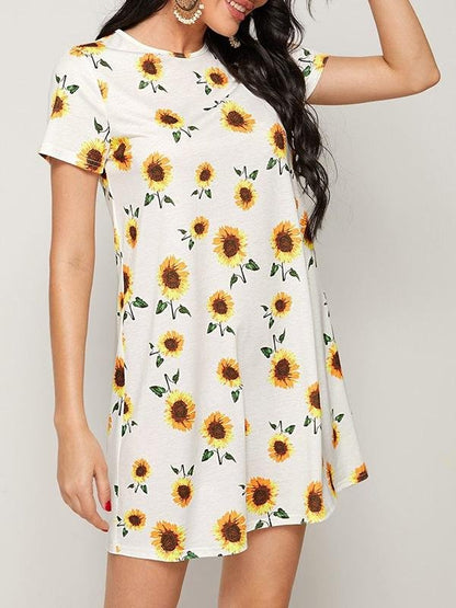 Sunflower Print Tee Dress - Dresses - INS | Online Fashion Free Shipping Clothing, Dresses, Tops, Shoes - 01/30/2021 - Beach - Casual Dresses