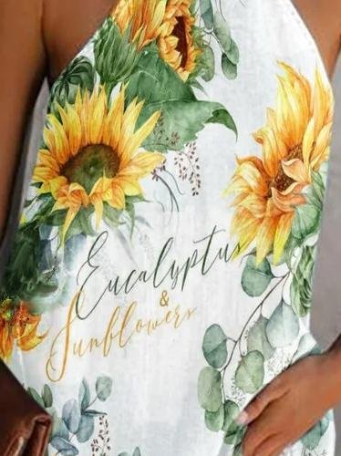 Sunflower Printed Round Neck Tank Top - Tank Tops - INS | Online Fashion Free Shipping Clothing, Dresses, Tops, Shoes - 10-20 - 16/06/2021 - color-yellow