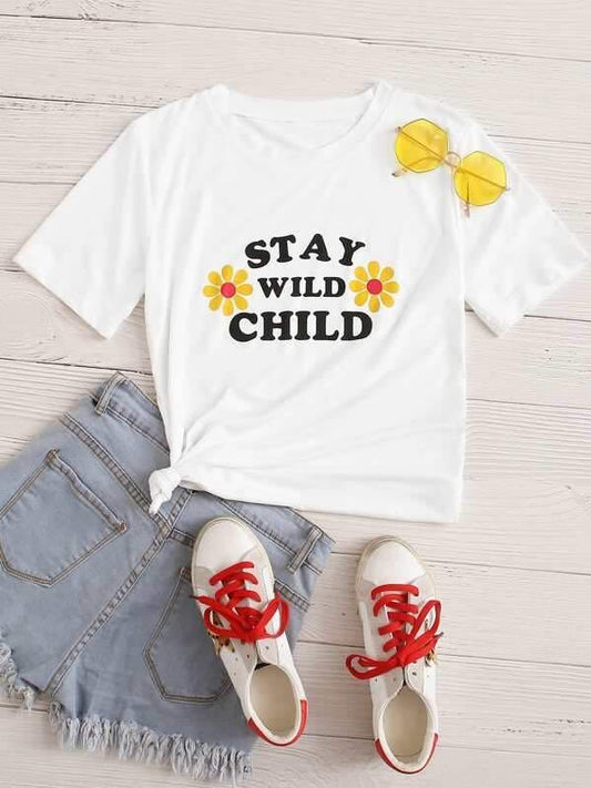 Sunflower & Slogan Short Sleeve Tee - INS | Online Fashion Free Shipping Clothing, Dresses, Tops, Shoes