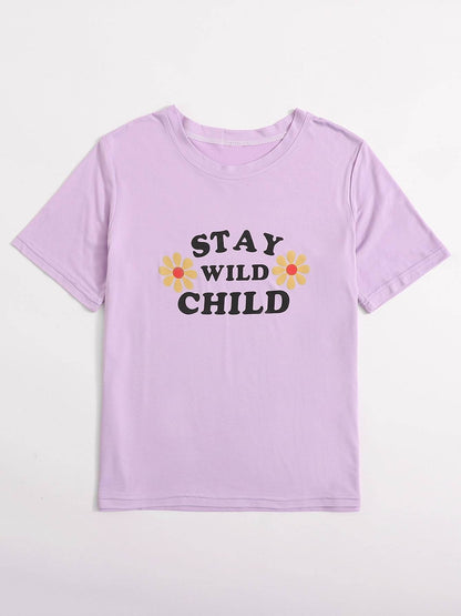 Sunflower & Slogan Short Sleeve Tee - INS | Online Fashion Free Shipping Clothing, Dresses, Tops, Shoes