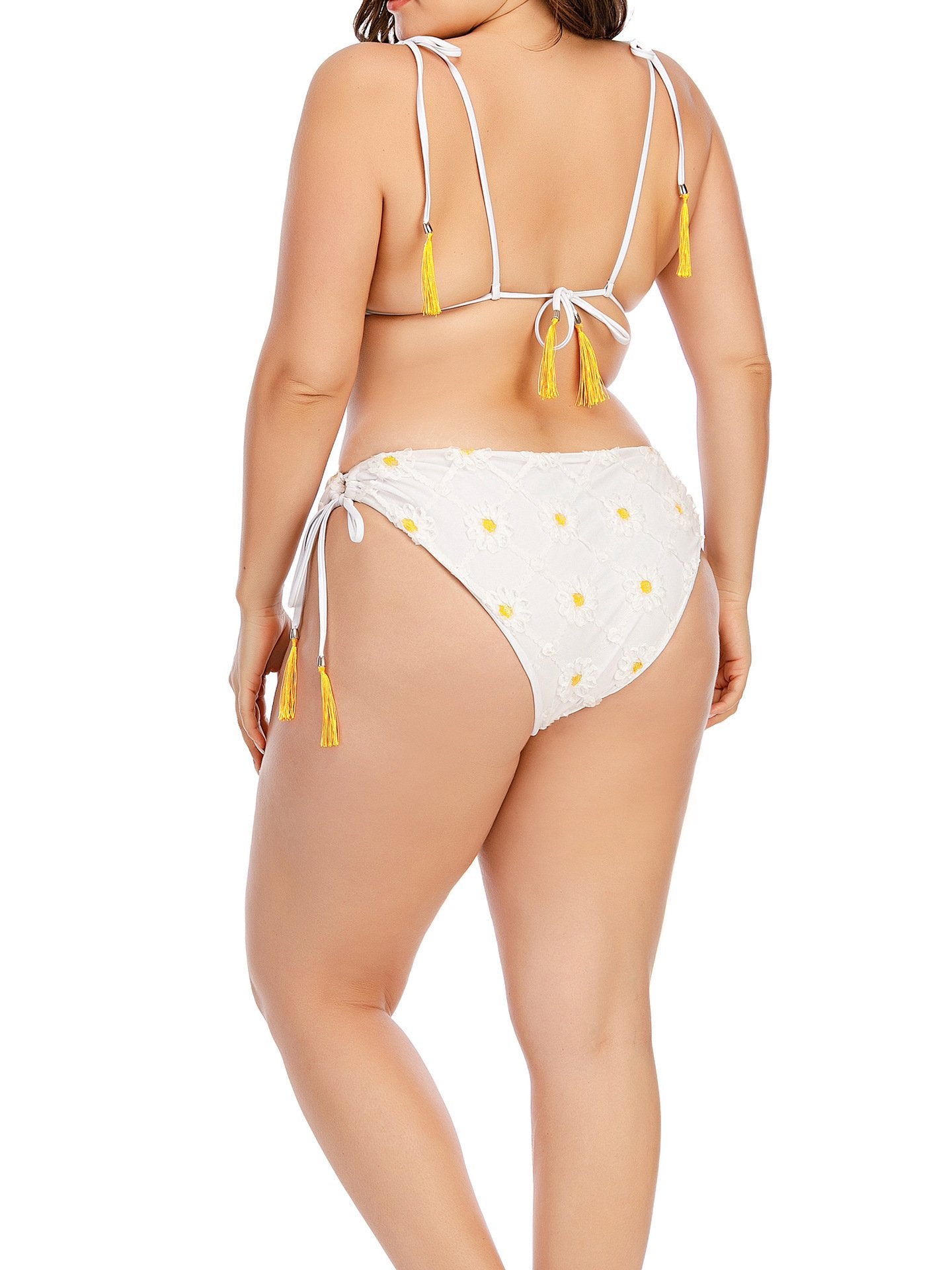 Sunflower Strappy Tie Plus Size Three-Point Bikini - Plus Bikinis - INS | Online Fashion Free Shipping Clothing, Dresses, Tops, Shoes - 22/04/2021 - Catagory_Plus Bikinis - Color_White