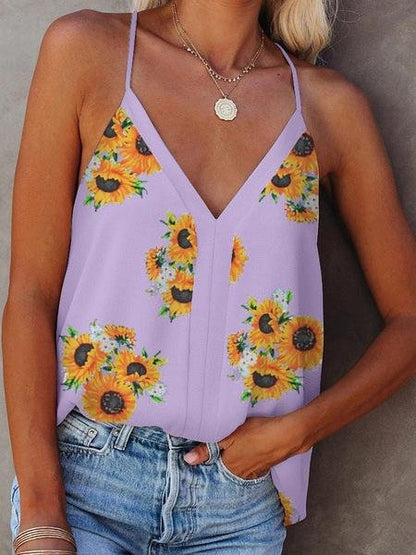 Sunflower V-neck Strap Tank Top - Tank Tops - INS | Online Fashion Free Shipping Clothing, Dresses, Tops, Shoes - 10-20 - 18/06/2021 - color-blue