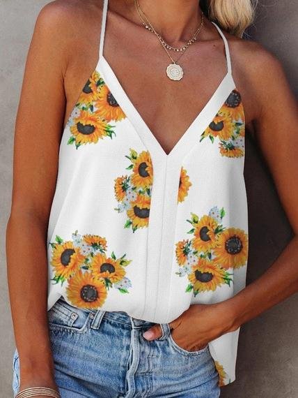 Sunflower V-neck Strap Tank Top - Tank Tops - INS | Online Fashion Free Shipping Clothing, Dresses, Tops, Shoes - 10-20 - 18/06/2021 - color-blue