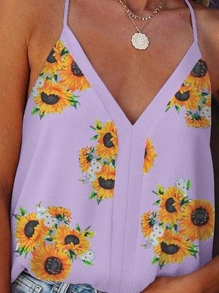 Sunflower V-neck Strap Tank Top - Tank Tops - INS | Online Fashion Free Shipping Clothing, Dresses, Tops, Shoes - 10-20 - 18/06/2021 - color-blue