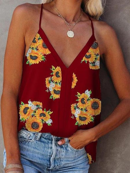 Sunflower V-neck Strap Tank Top - Tank Tops - INS | Online Fashion Free Shipping Clothing, Dresses, Tops, Shoes - 10-20 - 18/06/2021 - color-blue