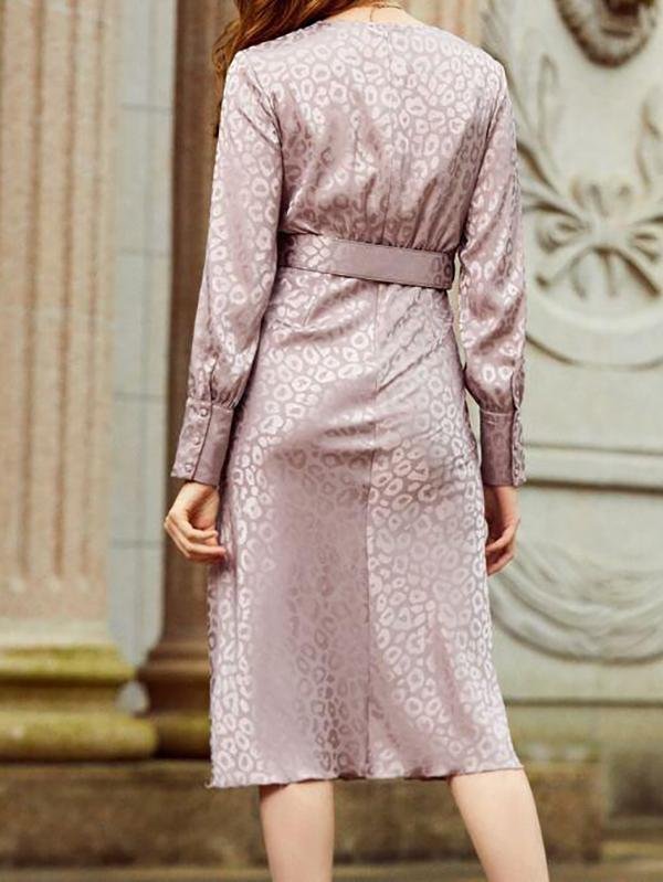 Surplice Neck Belted Jacquard Satin Dress - Dresses - INS | Online Fashion Free Shipping Clothing, Dresses, Tops, Shoes - 02/02/2021 - Autumn - Color_Purple