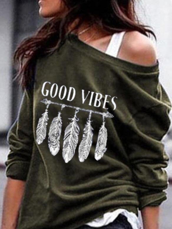 T-shirt Feather Hand-printed Sweater T-shirt - MsDressly