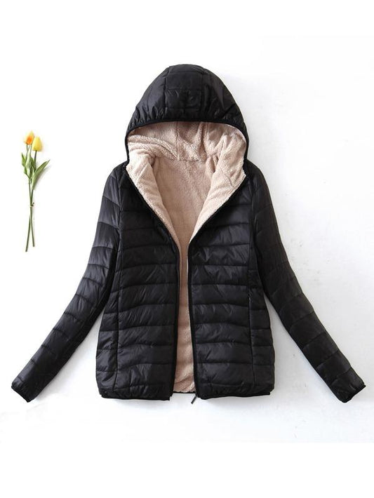 Teddy Lined Zip Up Hooded Padded Jacket - INS | Online Fashion Free Shipping Clothing, Dresses, Tops, Shoes