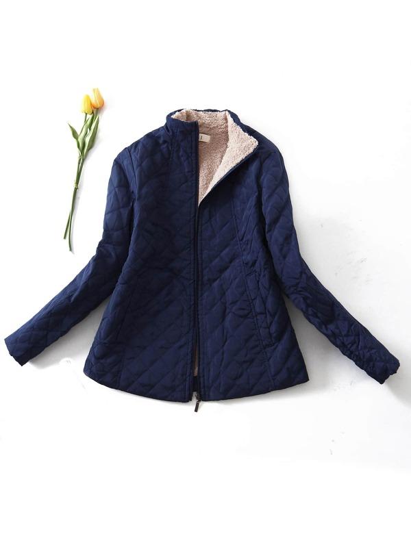 Teddy Lined Zip Up Padded Coat - INS | Online Fashion Free Shipping Clothing, Dresses, Tops, Shoes