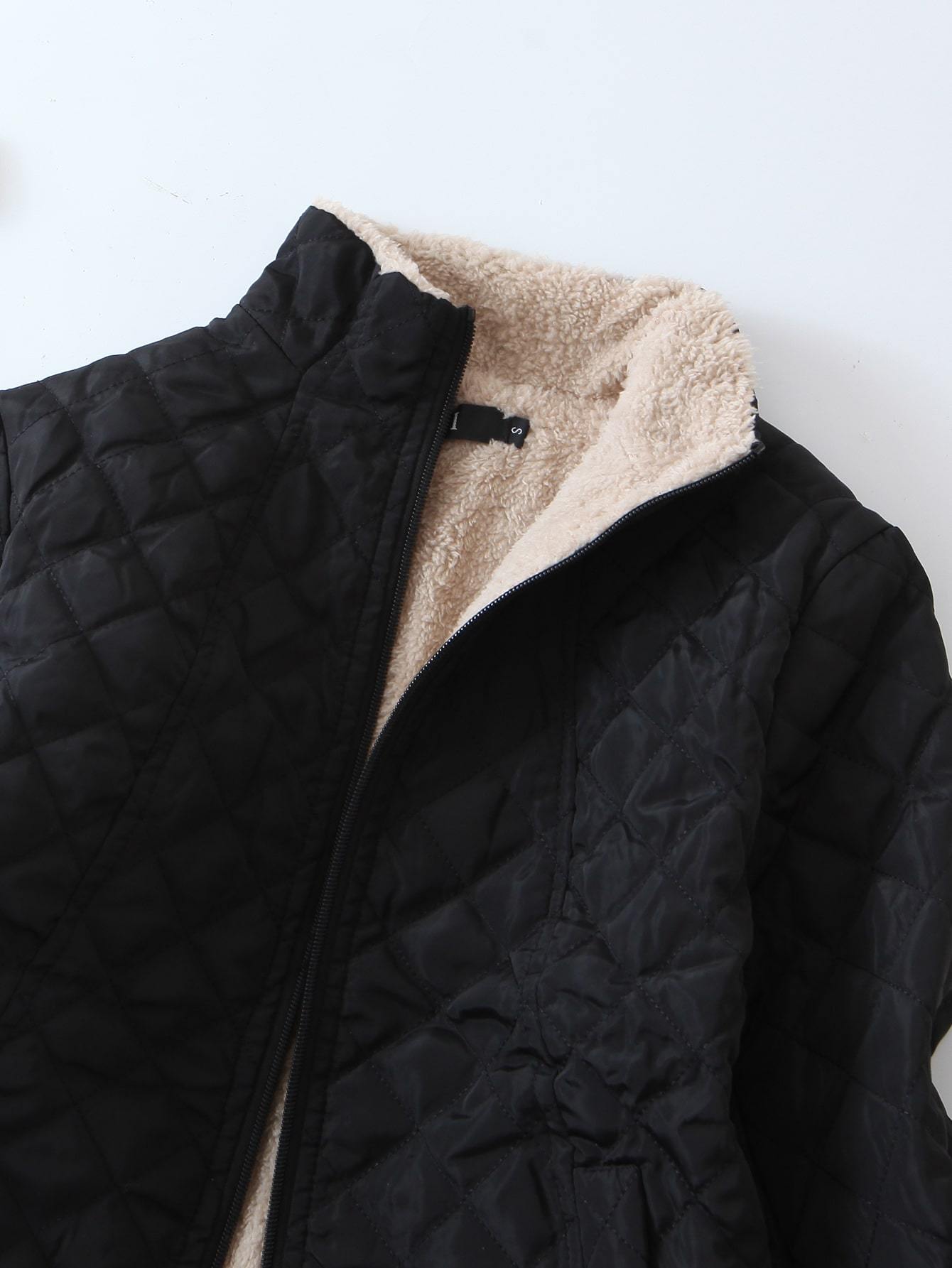 Teddy Lined Zip Up Padded Coat - INS | Online Fashion Free Shipping Clothing, Dresses, Tops, Shoes