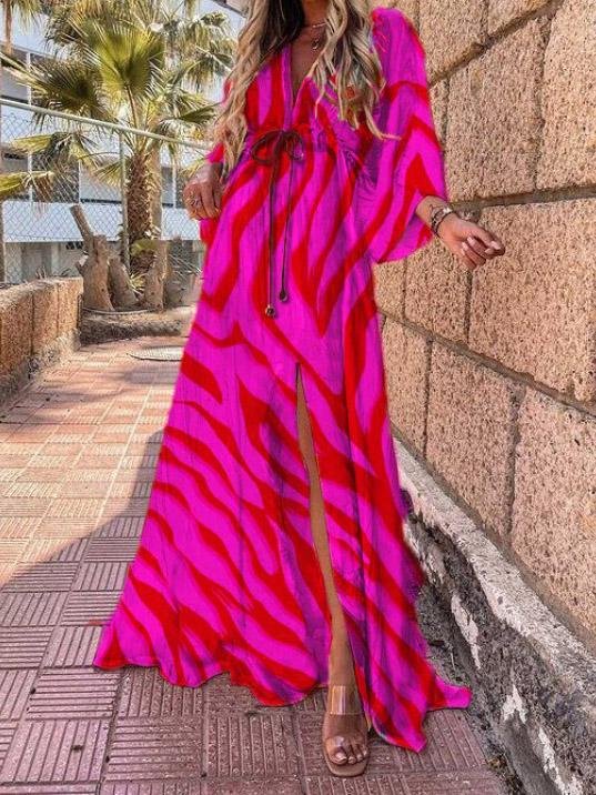 Temperament Commuter V-Neck Printed Chiffon Dress - Maxi Dresses - INS | Online Fashion Free Shipping Clothing, Dresses, Tops, Shoes - 27/07/2021 - 40-50 - Category_Maxi Dresses