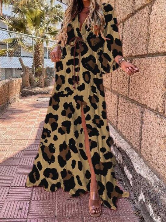 Temperament Commuter V-Neck Printed Chiffon Dress - Maxi Dresses - INS | Online Fashion Free Shipping Clothing, Dresses, Tops, Shoes - 27/07/2021 - 40-50 - Category_Maxi Dresses