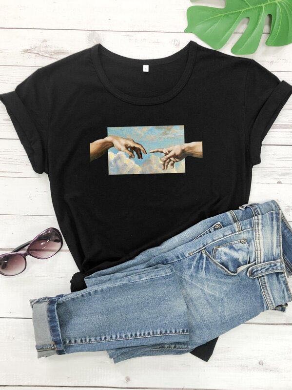 The Creation of Adam Painting Graphic Tee - INS | Online Fashion Free Shipping Clothing, Dresses, Tops, Shoes