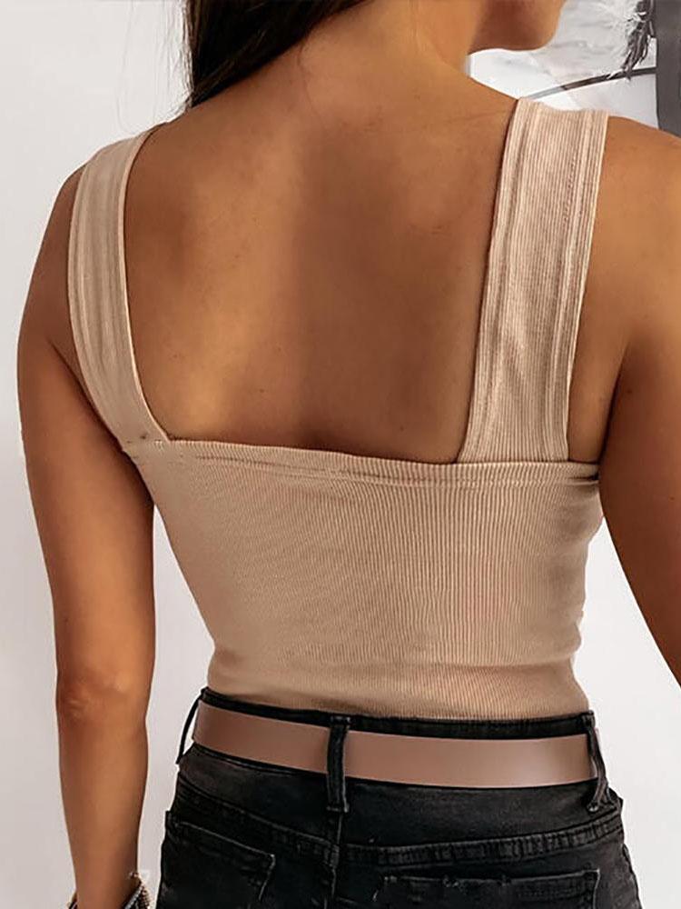 Thick Strap Backless Knit Plain Basic Tank Top - Tank Tops - INS | Online Fashion Free Shipping Clothing, Dresses, Tops, Shoes - 27/04/2021 - Color_Black - Color_Khaki