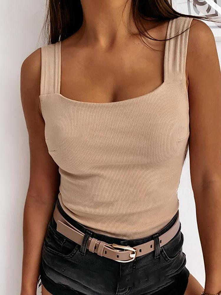 Thick Strap Backless Knit Plain Basic Tank Top - Tank Tops - INS | Online Fashion Free Shipping Clothing, Dresses, Tops, Shoes - 27/04/2021 - Color_Black - Color_Khaki