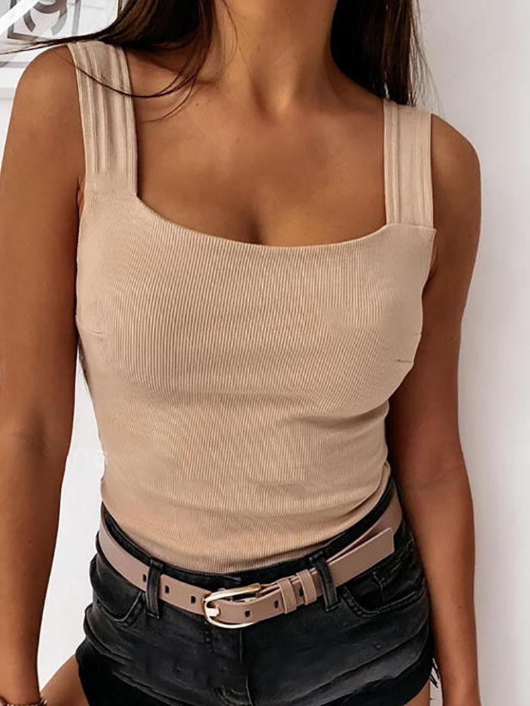 Thick Strap Backless Knit Plain Basic Tank Top - Tank Tops - INS | Online Fashion Free Shipping Clothing, Dresses, Tops, Shoes - 27/04/2021 - Color_Black - Color_Khaki