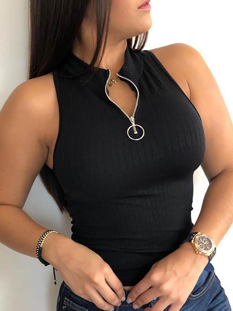 Thick Strap Ribbed Zipper Design Top - Tank Tops - INS | Online Fashion Free Shipping Clothing, Dresses, Tops, Shoes - 28/04/2021 - Color_Black - Color_Blue