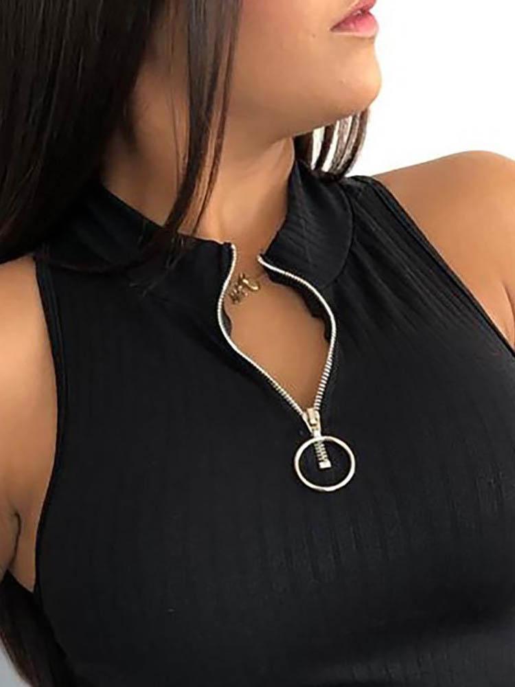 Thick Strap Ribbed Zipper Design Top - Tank Tops - INS | Online Fashion Free Shipping Clothing, Dresses, Tops, Shoes - 28/04/2021 - Color_Black - Color_Blue