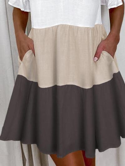 Three-color Ruffled V-neck Pocket Dress - Mini Dresses - INS | Online Fashion Free Shipping Clothing, Dresses, Tops, Shoes - 09/06/2021 - Category_Mini Dresses - Color_Blue