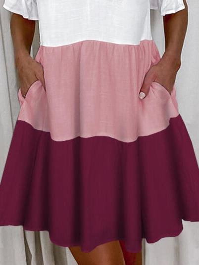 Three-color Ruffled V-neck Pocket Dress - Mini Dresses - INS | Online Fashion Free Shipping Clothing, Dresses, Tops, Shoes - 09/06/2021 - Category_Mini Dresses - Color_Blue