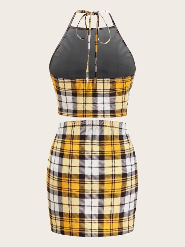 Tie Back Plaid Halter Top & Skirt Set - INS | Online Fashion Free Shipping Clothing, Dresses, Tops, Shoes
