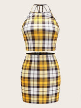 Tie Back Plaid Halter Top & Skirt Set - INS | Online Fashion Free Shipping Clothing, Dresses, Tops, Shoes