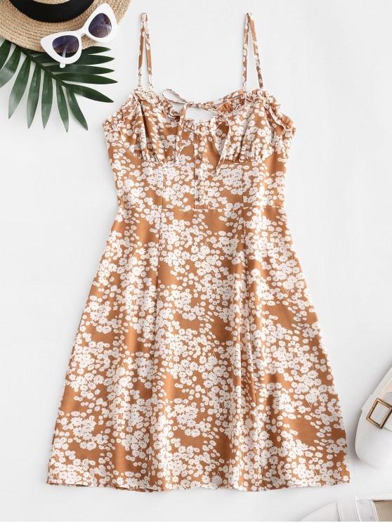 Tie Collar Smocked Back Ditsy Floral Cami Dress - INS | Online Fashion Free Shipping Clothing, Dresses, Tops, Shoes