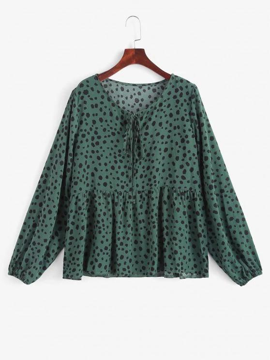 Tie Collar Spotted Print Blouse - INS | Online Fashion Free Shipping Clothing, Dresses, Tops, Shoes