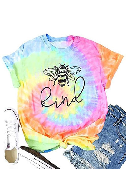 Tie Dye Bee Print Rainbow T-Shirt - T-Shirts - INS | Online Fashion Free Shipping Clothing, Dresses, Tops, Shoes - 13/04/2021 - Color_Multicolor - Daily