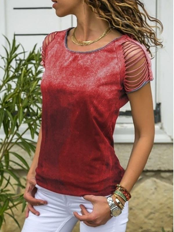 Tie-dye Burnt Short-sleeved T-shirt - T-Shirts - INS | Online Fashion Free Shipping Clothing, Dresses, Tops, Shoes - 04/13/2021 - Colour_Red - Season_Summer