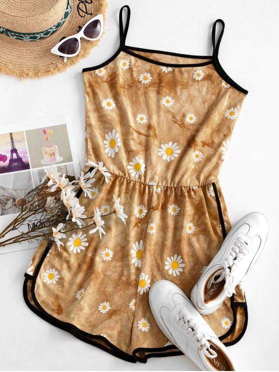 Tie Dye Daisy Ringer Cami Romper - INS | Online Fashion Free Shipping Clothing, Dresses, Tops, Shoes