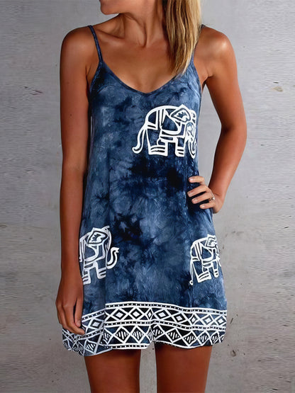 Tie-dye Elephant Print Sleeveless Skirt