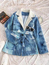 Tie Dye Faux Shearling Collar Belted Corduroy Jacket - INS | Online Fashion Free Shipping Clothing, Dresses, Tops, Shoes