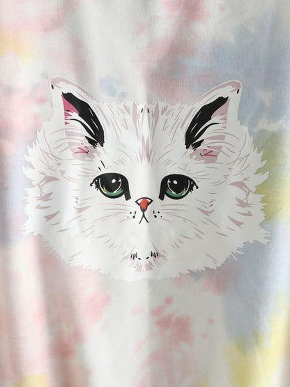 Tie Dye Funny Cat Oversized Drop Shoulder Sweatshirt - INS | Online Fashion Free Shipping Clothing, Dresses, Tops, Shoes