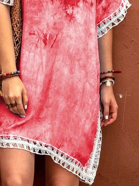 Tie-dye Lace Round Neck Casual Dress - Mini Dresses - INS | Online Fashion Free Shipping Clothing, Dresses, Tops, Shoes - 07/06/2021 - Category_Mini Dresses - Color_Blue