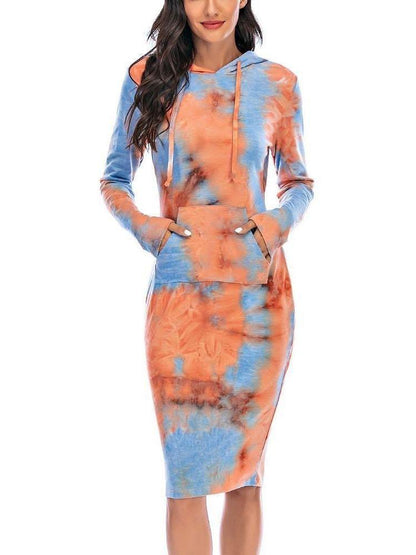 Tie Dye Long Hoodie Dress - Loungewear - INS | Online Fashion Free Shipping Clothing, Dresses, Tops, Shoes - 2XL - 3XL - Bodycon Dresses