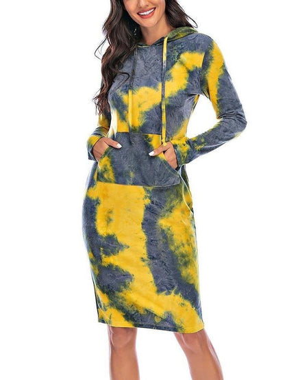 Tie Dye Long Hoodie Dress - Loungewear - INS | Online Fashion Free Shipping Clothing, Dresses, Tops, Shoes - 2XL - 3XL - Bodycon Dresses