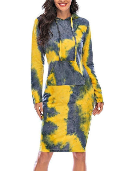 Tie Dye Long Hoodie Dress - Loungewear - INS | Online Fashion Free Shipping Clothing, Dresses, Tops, Shoes - 2XL - 3XL - Bodycon Dresses