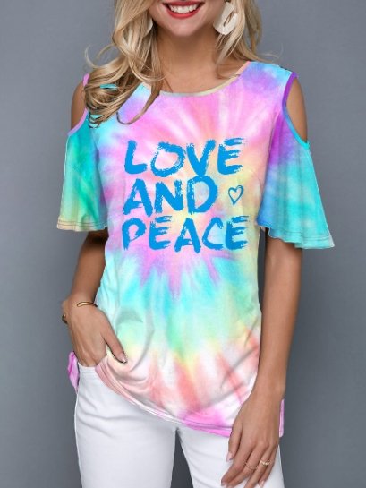 Tie-dye Off-shoulder Letter Print T-shirt - T-shirts - INS | Online Fashion Free Shipping Clothing, Dresses, Tops, Shoes - 06/07/2021 - 10-20 - color-pink