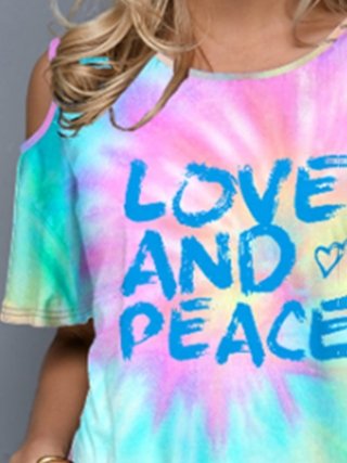 Tie-dye Off-shoulder Letter Print T-shirt - T-shirts - INS | Online Fashion Free Shipping Clothing, Dresses, Tops, Shoes - 06/07/2021 - 10-20 - color-pink