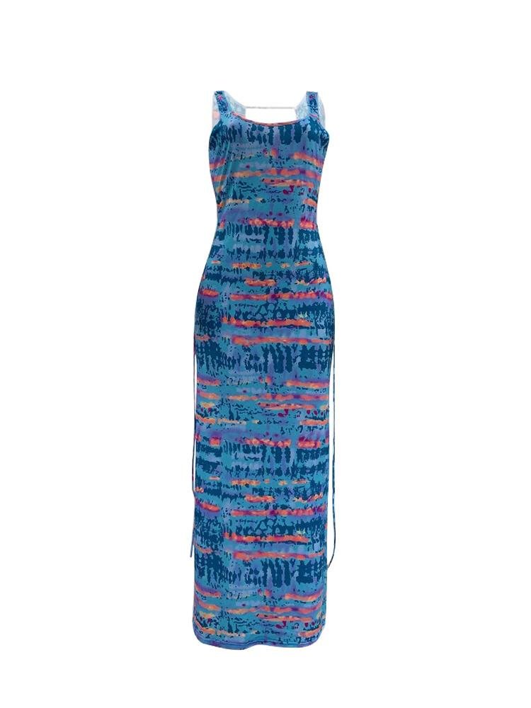 Tie Dye Print Crisscross Backless Sleeveless Maxi Dress - Maxi Dresses - INS | Online Fashion Free Shipping Clothing, Dresses, Tops, Shoes - 26/04/2021 - Color_Blue - Color_Purple