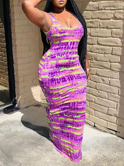 Tie Dye Print Crisscross Backless Sleeveless Maxi Dress - Maxi Dresses - INS | Online Fashion Free Shipping Clothing, Dresses, Tops, Shoes - 26/04/2021 - Color_Blue - Color_Purple