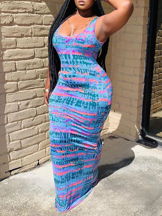 Tie Dye Print Crisscross Backless Sleeveless Maxi Dress - Maxi Dresses - INS | Online Fashion Free Shipping Clothing, Dresses, Tops, Shoes - 26/04/2021 - Color_Blue - Color_Purple