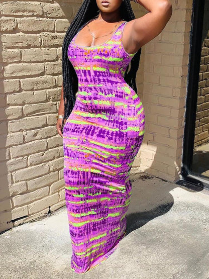 Tie Dye Print Crisscross Backless Sleeveless Maxi Dress - Maxi Dresses - INS | Online Fashion Free Shipping Clothing, Dresses, Tops, Shoes - 26/04/2021 - Color_Blue - Color_Purple