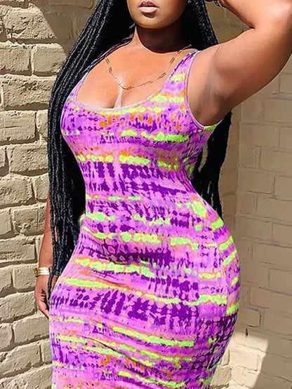 Tie Dye Print Crisscross Backless Sleeveless Maxi Dress - Maxi Dresses - INS | Online Fashion Free Shipping Clothing, Dresses, Tops, Shoes - 26/04/2021 - Color_Blue - Color_Purple