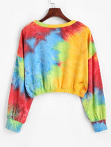Tie Dye Print Drop Shoulder Cropped Sweatshirt - INS | Online Fashion Free Shipping Clothing, Dresses, Tops, Shoes