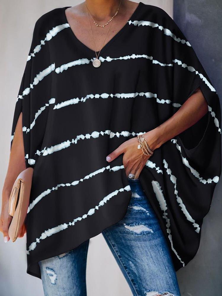 Tie-dye Print Pullover Bat Sleeve T-shirt - T-shirts - INS | Online Fashion Free Shipping Clothing, Dresses, Tops, Shoes - 02/07/2021 - 20-30 - color-black